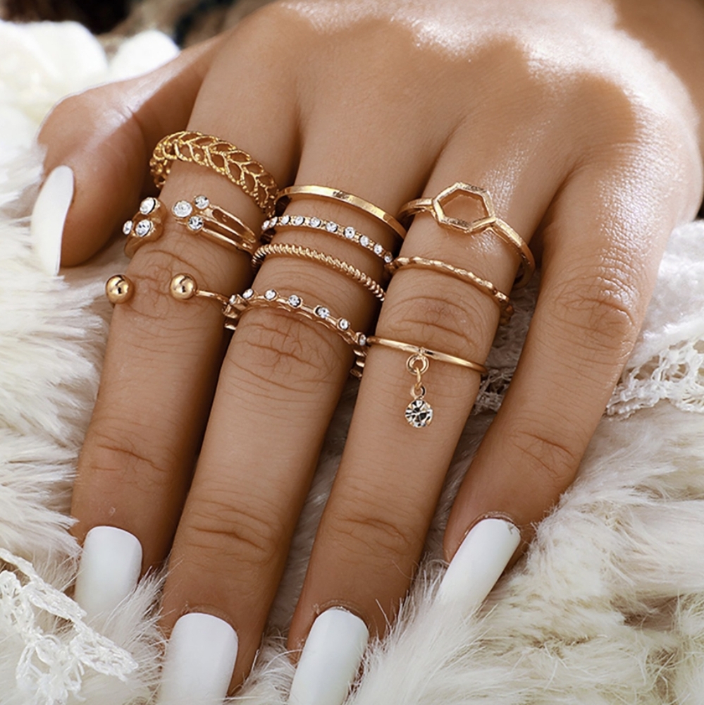 8 Piece Boho 14Kt Gold Filled Ring Set